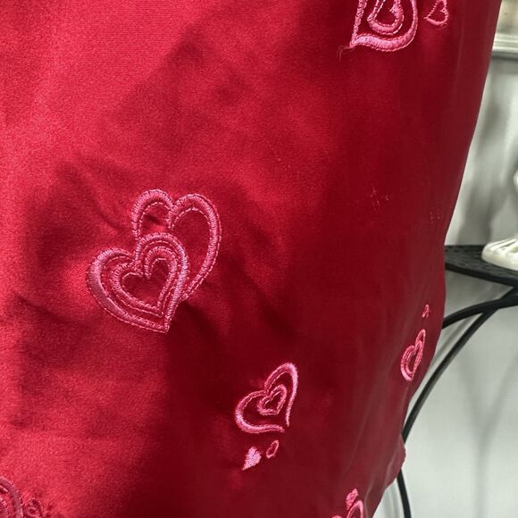 Vintage Inner Most Red Satin Heart Embroidered Slip Dress - Large - Picture 2 of 5